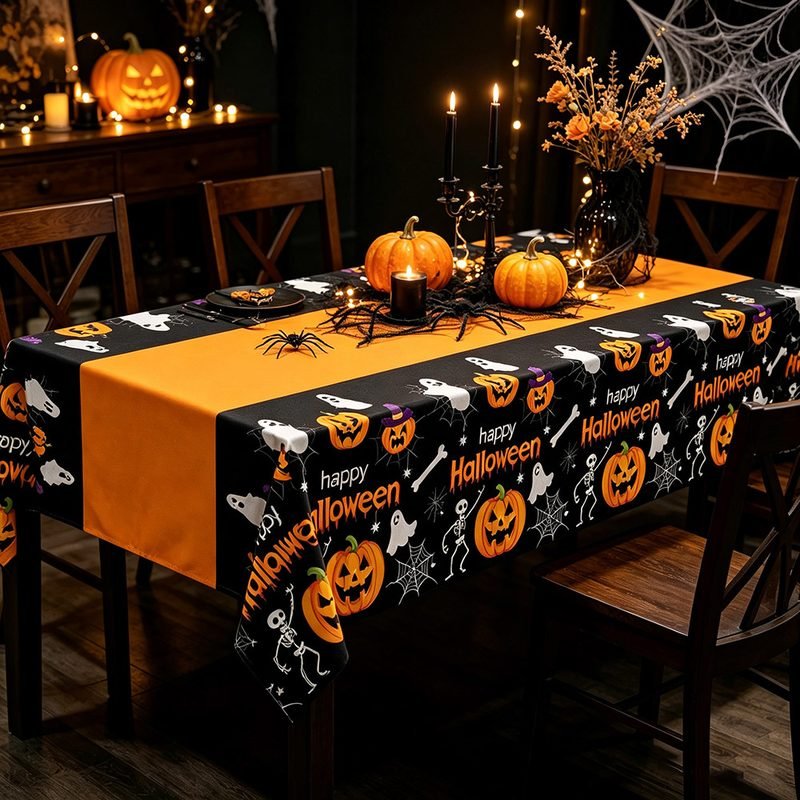 Halloween Pumpkin Spider Web Ghost Plastic Tablecloth