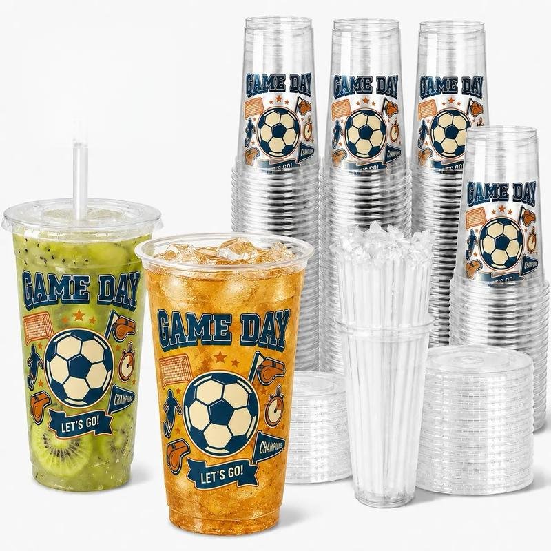 Clear Plastic Iced Coffee Cups with Lids and Straws Disposable