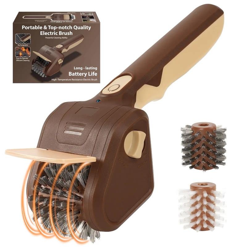 Electric BBQ Grill Brush Safe Bristle Free with Replaceable Heads