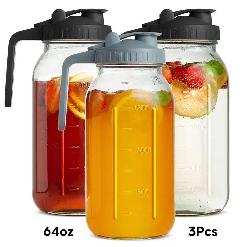 Glass Water Kettle Mason Jar Water Lid Spout Wide Mouthed Leak Proof