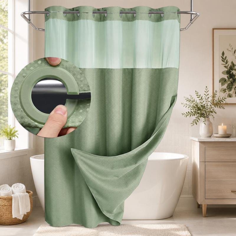 Green Double Layer Waffle-Pattern Shower Curtain