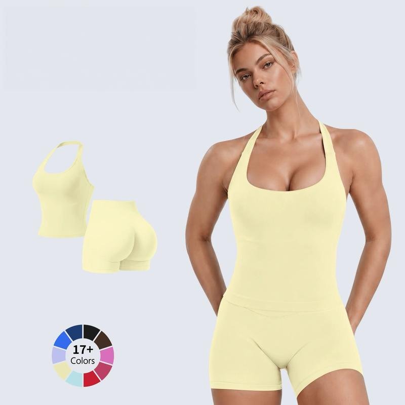 Halter Neck Top&Sports Shorts Set