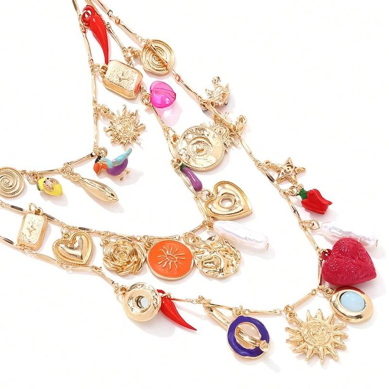 Bohemian Love Heart Bird Pearl Multi-Tier Necklace2