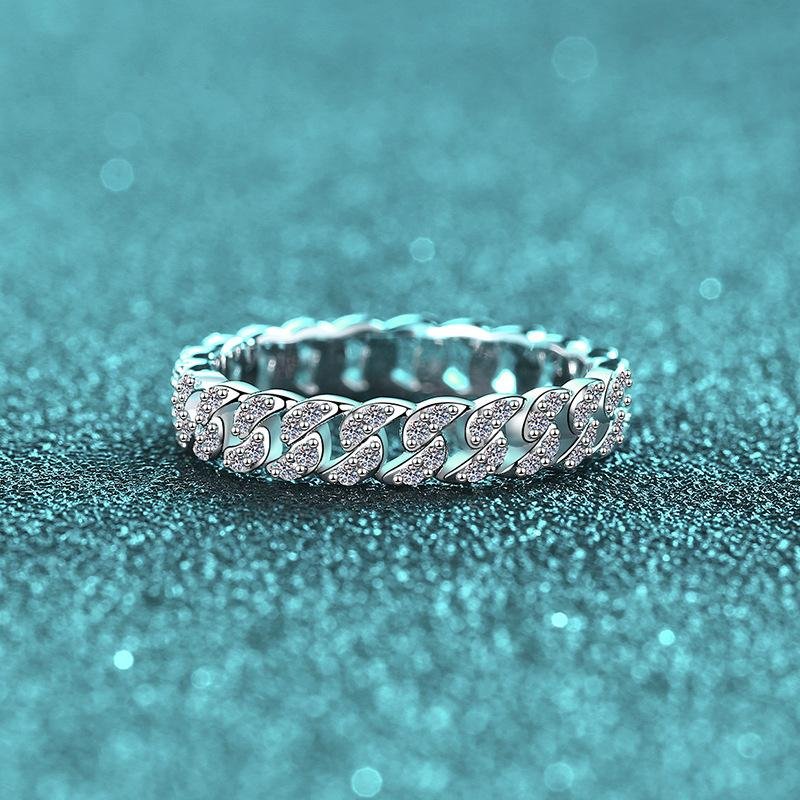 S925Sterling Silver Full Moissanite Rings Women's Starry Band