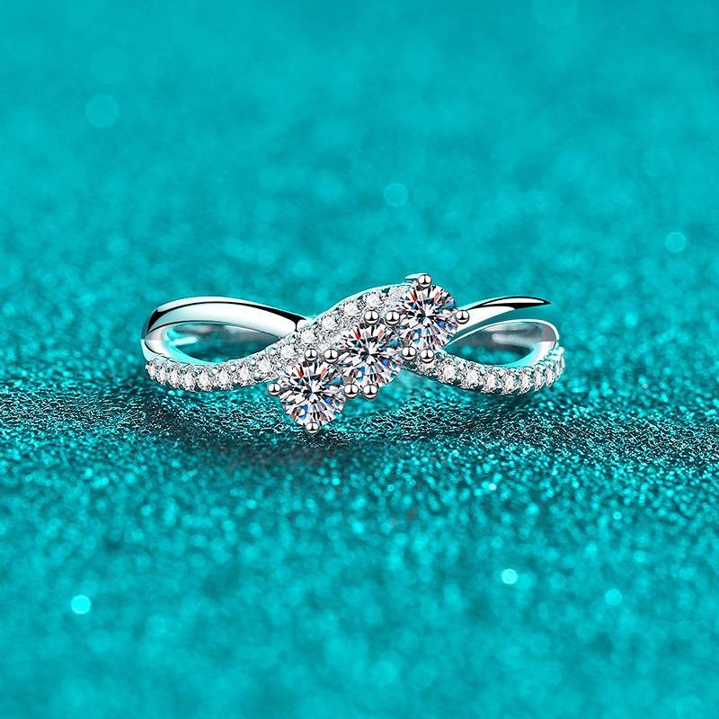 S925Sterling Silver Full Moissanite Rings Women's Double Layer Line Rings