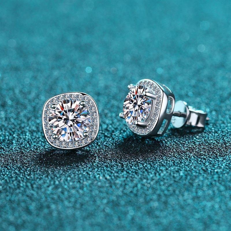 S925Sterling Silver Earrings Women's Micro-Inlaid Moissanite Ear Studs