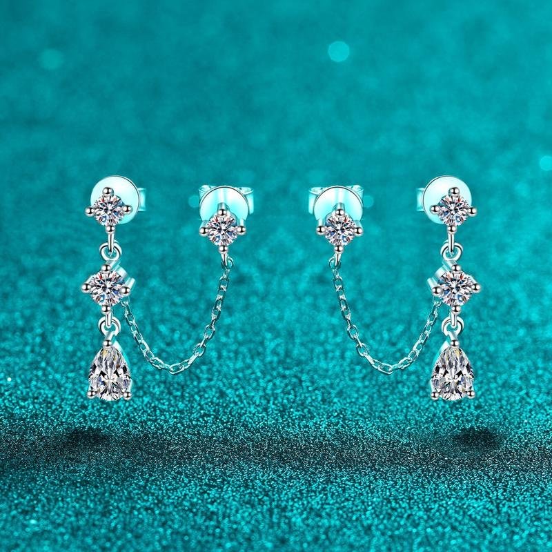 S925Sterling Silver Moissanite Ear Studs Women's Dual