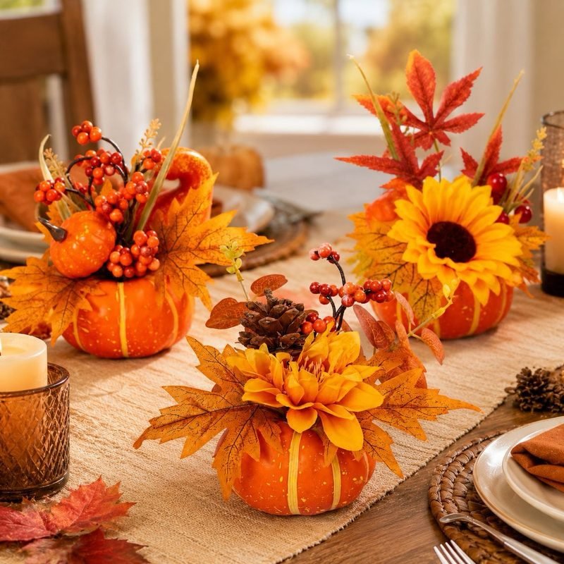 Halloween Pumpkin Maple Leaf Fall Table Decoration